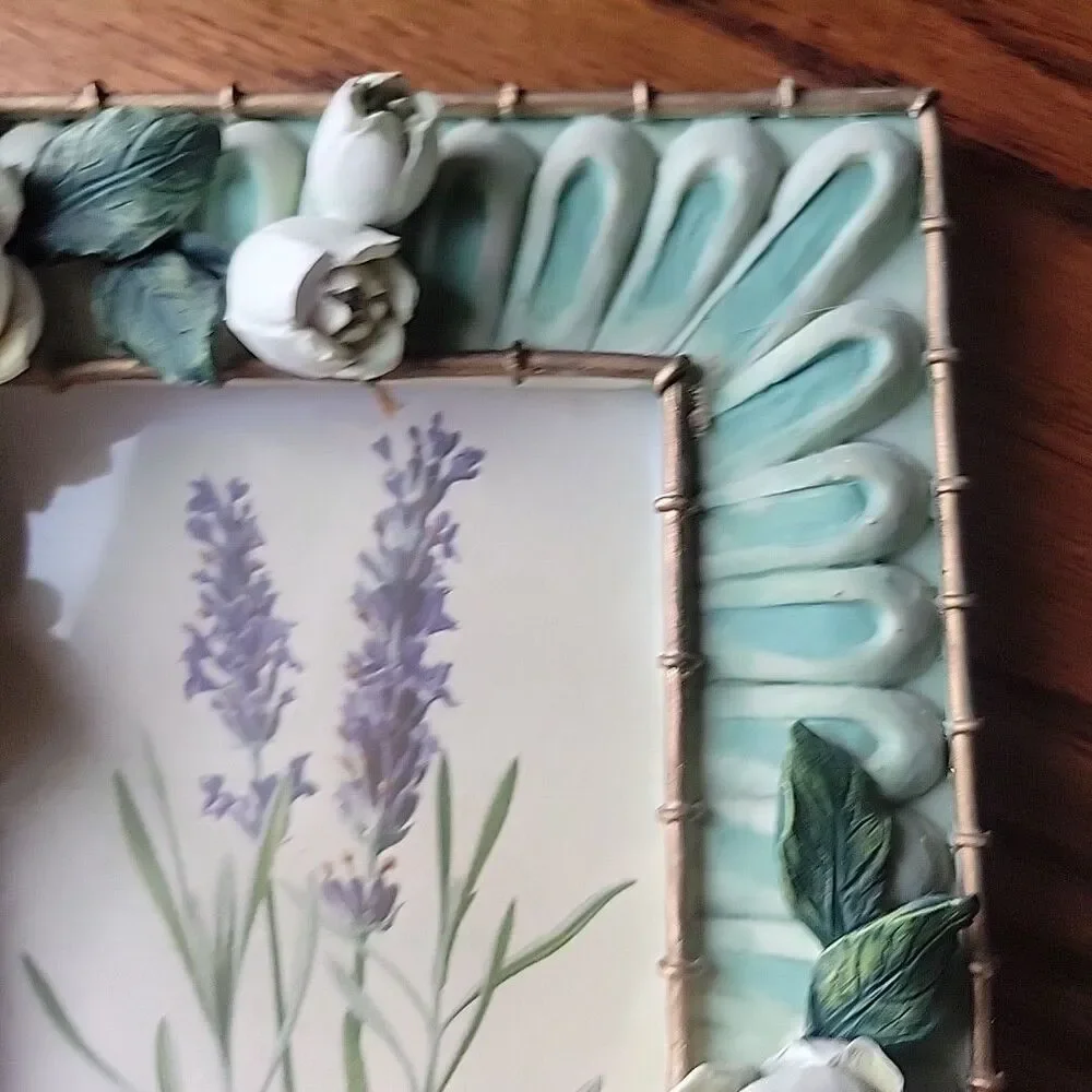 Vtg Ganz 3D Mint Green photo frame Magnolia Flowers Resin Rare Green Academia